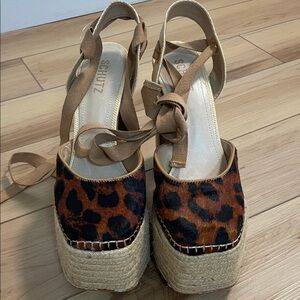SCHUTZ Leopard-Print Espadrille Platform Wedges in Brown